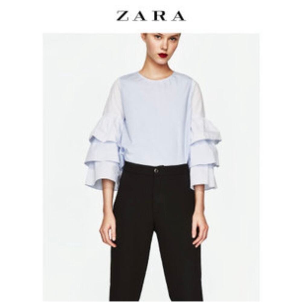 Zara Trafaluc collection blue three layer sleeve top blouse - Picture 3 of 7